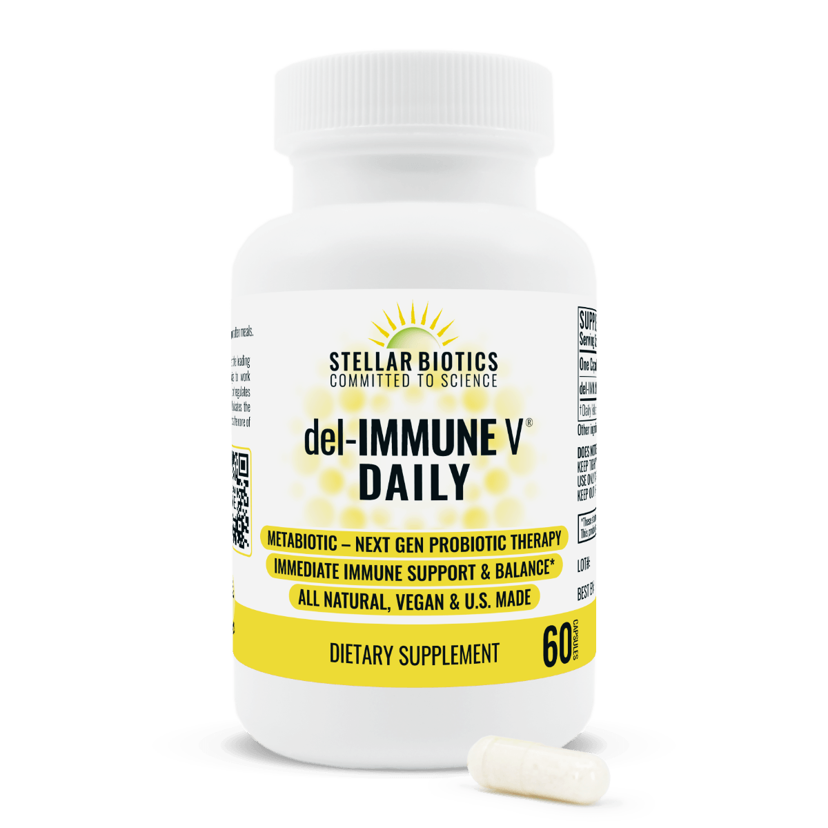 del-IMMUNE V® DAILY | Metabiotic Supplement for Daily Immune Support from Stellar Biotics - Pack of 60 Capsules