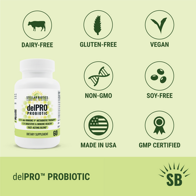 delpro probiotic is Non-GMO, Dairy-Free, Gluten-Free, Soy-Free, GMP Certified, Made in USA
